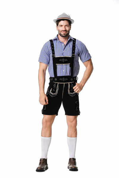 Trachten Set Herren – Lederhosen Set mit Hemd und Hut für Oktoberfest und Volksfeste Herren Kostüme
