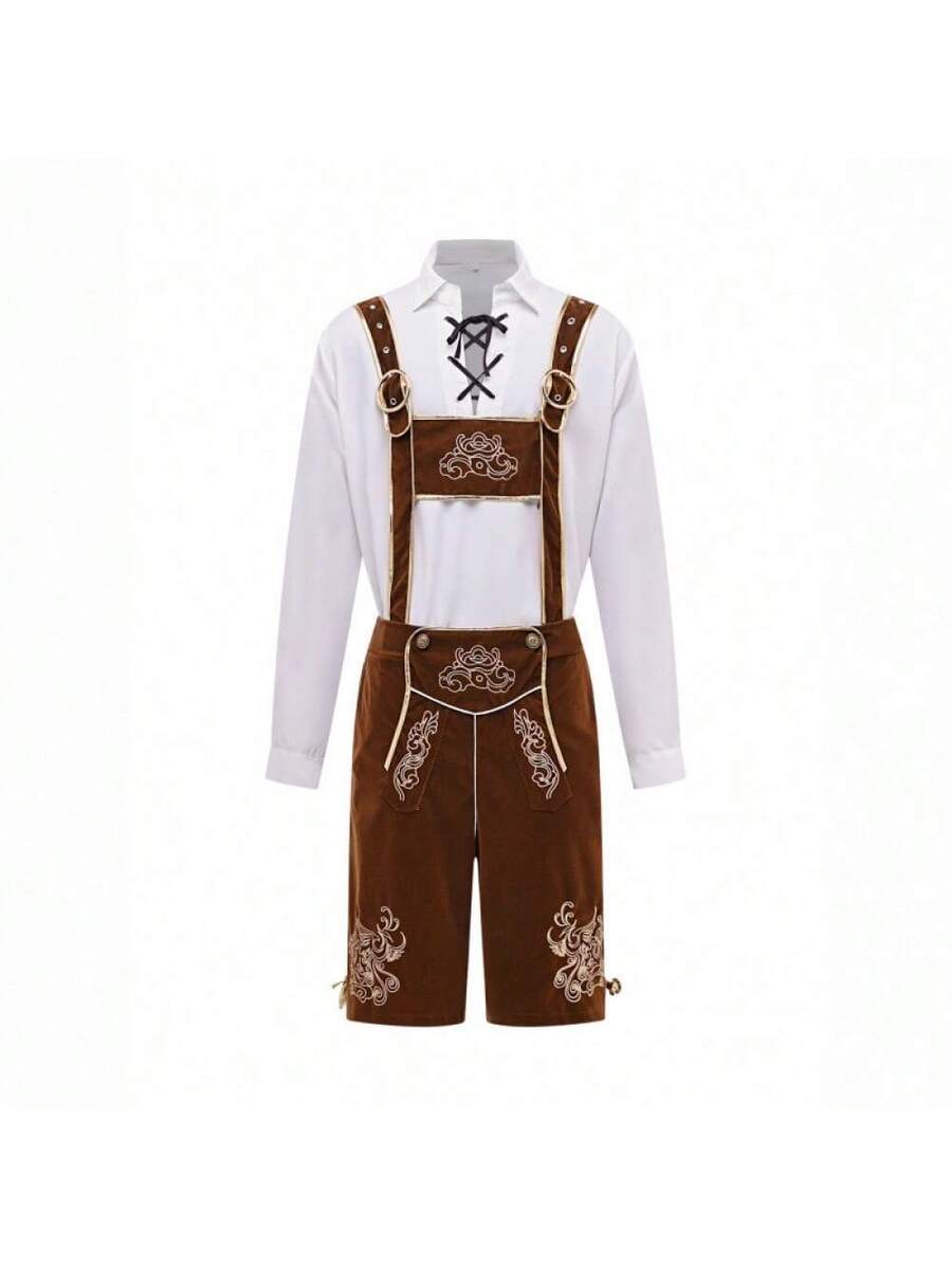 Trachtenanzug Herren Set für Oktoberfest – Traditionelle Lederhosen mit Langarmhemd für Festliche Anlässe Lederhosen