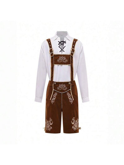Trachtenanzug Herren Set für Oktoberfest – Traditionelle Lederhosen mit Langarmhemd für Festliche Anlässe Lederhosen