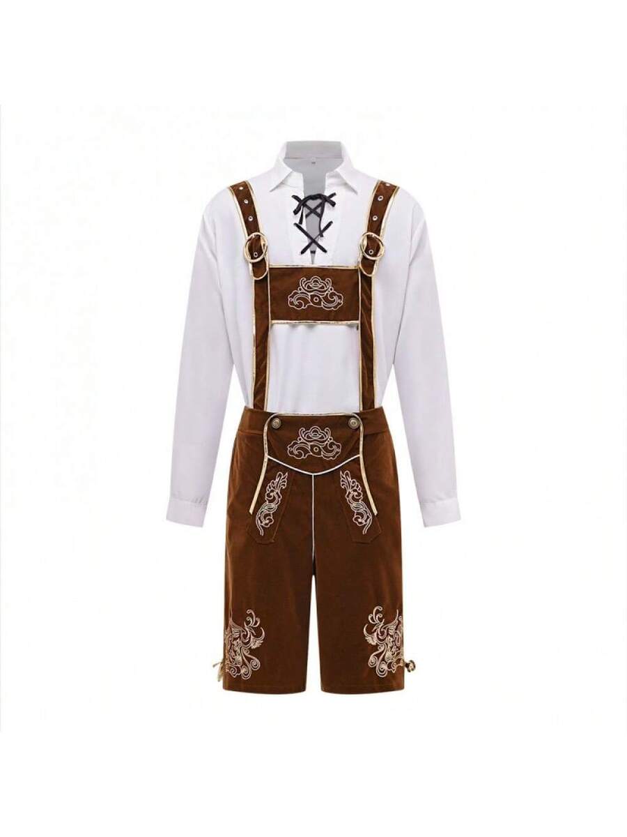 Trachtenanzug Herren Set für Oktoberfest – Traditionelle Lederhosen mit Langarmhemd für Festliche Anlässe Lederhosen