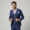 Herren Slim-Fit Anzug 3-teilig navyblau Karomuster Weste Hochzeit