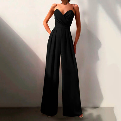 Damen Jumpsuit Wide-Leg Spaghettiträger mit Faltenfronten für Sommer