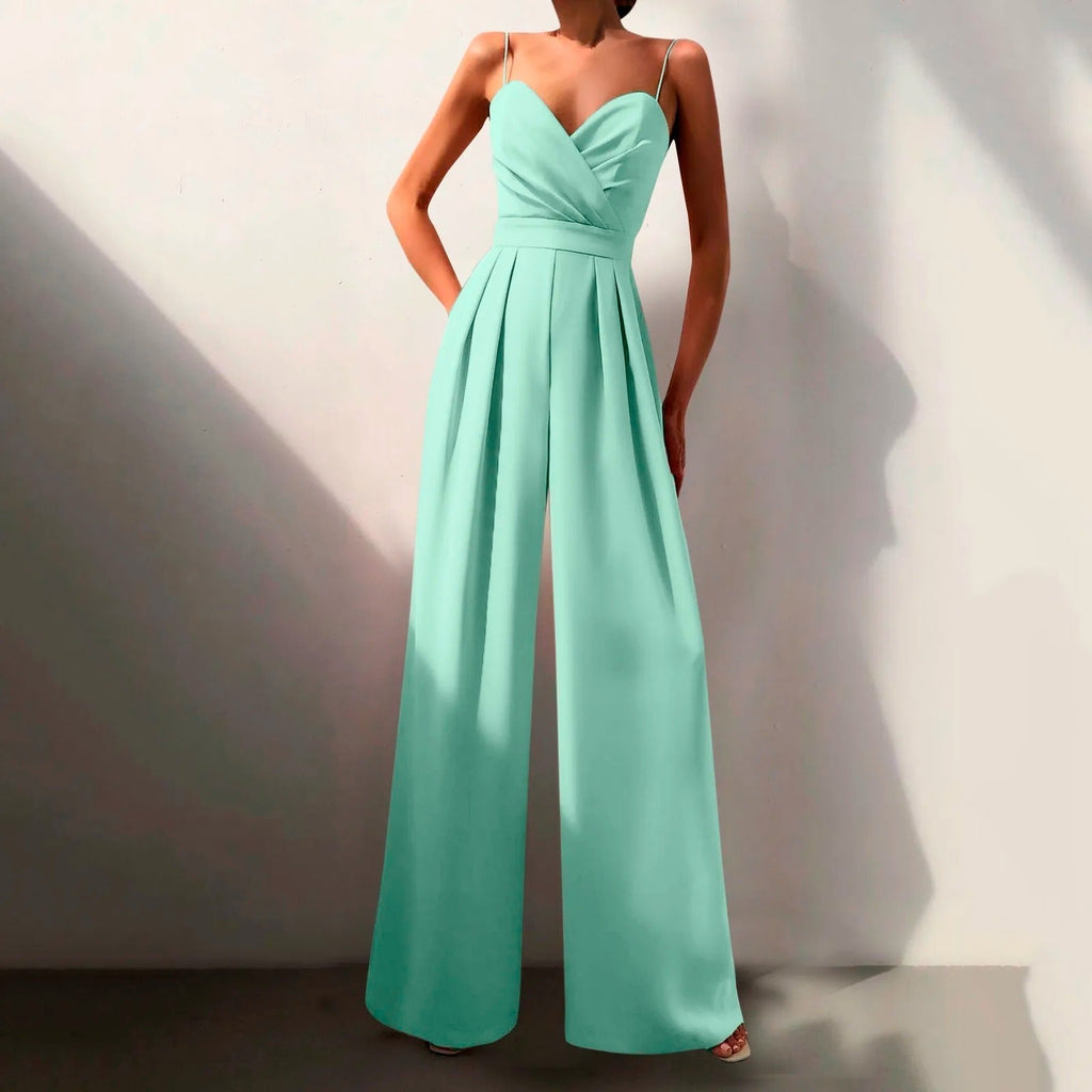 Damen Jumpsuit mint grün pink Spaghettiträger Faltenbein festlich